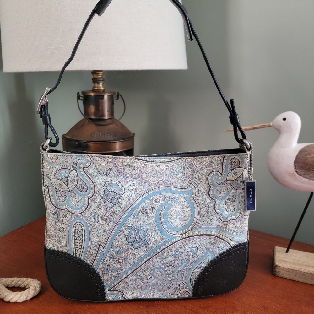 Coach 8145 Girlie Paisley Shoulder Bag Blue Black Leather Purse Y2K Vintage